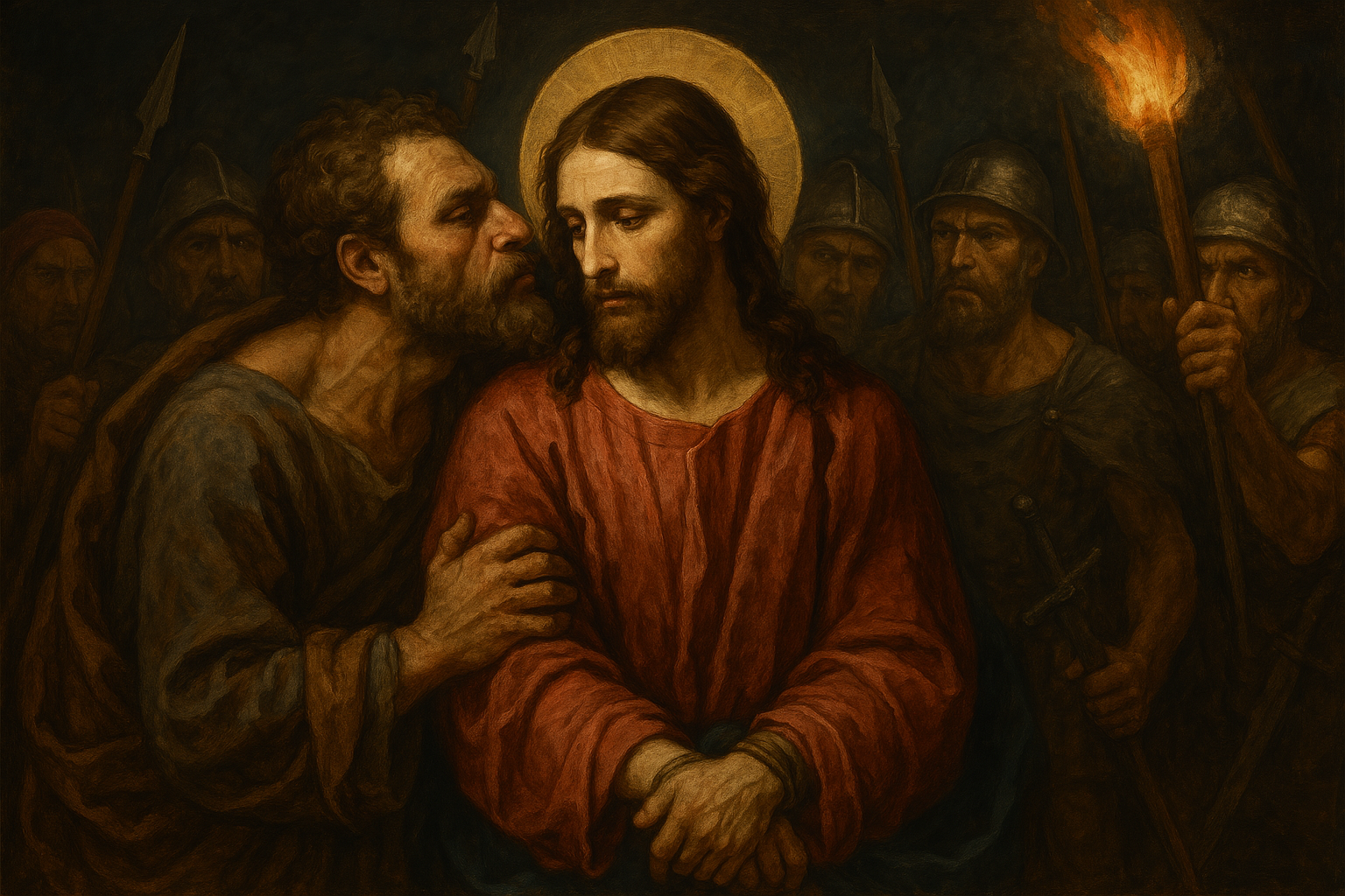 Jesús, traicionado por Judas, es arrestado